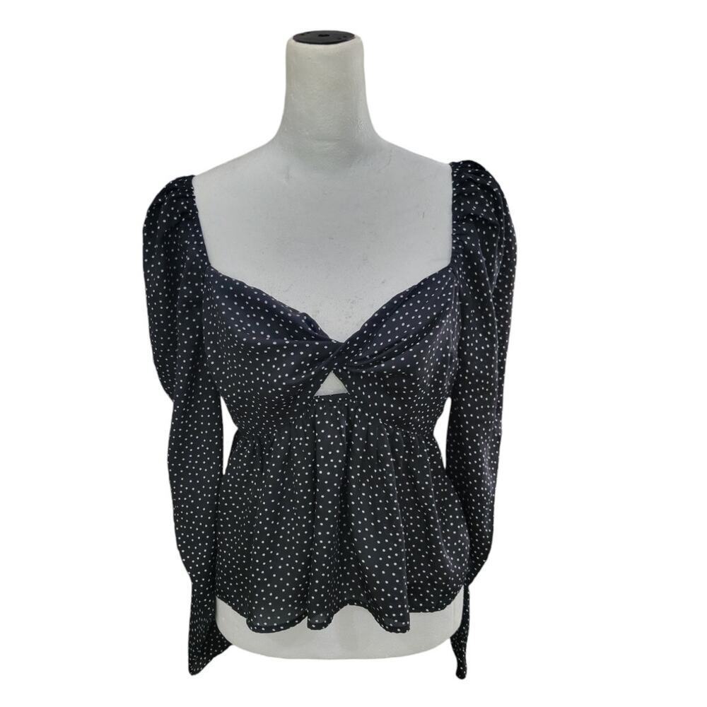 Abercrombie & Fitch Women's Polka Dot Top Cut Out Smocked Puff Sleeve Crop Small